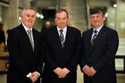 6 March 2008; GAA Presidential Candidates, from left, Christy Cooney, Liam O'Neill and Sean Fogarty before the start of the first ever GAA Presidential Debate. IT Carlow. Picture credit: Matt Browne / SPORTSFILE