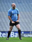 7 March 2008; Prop John Hayes enjoys a laugh during the Ireland team captain's run of ahead of their RBS Six Nations game with Wales on Saturday. Croke Park, Dublin. Picture credit: Brendan Moran / SPORTSFILE