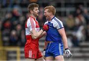 15 March 2015; Kieran Hughes, Monaghan, taunts Niall Holly, Derry. Allianz Football League, Division 1, Round 5, Monaghan v Derry, St Tiernach’s Park, Clones, Co. Monaghan. Picture credit: Ramsey Cardy / SPORTSFILE