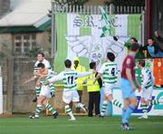 8 March 2008; Alan Murphy, Shamrock Rovers, is congratulated by team-mate Steve Rice after he scoring his side's first goal. eircom League of Ireland Premier Division, Drogheda United v Shamrock Rovers, United Park, Drogheda. Photo by Sportsfile