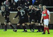 10 March 2008; Glentoran players celebrate after scoring their side's opening goal. Setanta Cup, Group 2, St Patrick's Athletic v Glentoran, Richmond Park, Dublin. Photo by Sportsfile