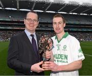 17 March 2015; Joey Holden, Ballyhale Shamrocks, who was presented with the Man of the Match award by Tom Kinsella, AIB Group Marketing Director. AIB GAA Hurling All-Ireland Senior Club Championship Final, Ballyhale Shamrocks v Kilmallock, Croke Park, Dublin. Picture credit: Ray McManus / SPORTSFILE