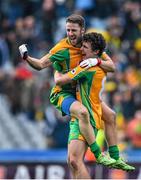 17 March 2015; Corofin's Michéal Lundy, left, and Daithí Burke celebrate at the final whistle. AIB GAA Football All-Ireland Senior Club Championship Final, Corofin, Co. Galway v Slaughtneil, Co. Derry, Croke Park, Dublin. Picture credit: Ramsey Cardy / SPORTSFILE