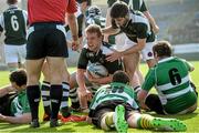 18 March 2015; Oisín Teehan, Tullow Community School, celebrates scoring his side's second try. McMullan Cup Final Replay, Tullow Community School v CBS Enniscorthy. Donnybrook Stadium, Donnybrook, Dublin. Picture credit: Piaras Ó Mídheach / SPORTSFILE