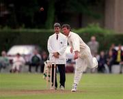 7 June 2000; Ireland's spin bowler Matt Dwyer during the One Day International match between Ireland and Zimbabwe at Castle Avenue in Clontarf, Dublin. Photo by Damien Eagers/Sportsfile