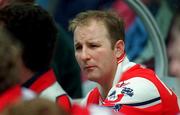 11 June 2000; Louth substitute Colin Kelly watches from the dugout after he was sent off by referee Brian Crowe during the Bank of Ireland Leinster Senior Football Championship Quarter-Final match between Kildare and Louth at Croke Park in Dublin. Photo by Brendan Moran/Sportsfile