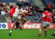 11 June 2000; Dermot Earley of Kildare in action against Simon Gerard and Mark Stanfield, 10, of Louth during the Bank of Ireland Leinster Senior Football Championship Quarter-Final match between Kildare and Louth at Croke Park in Dublin. Photo by Brendan Moran/Sportsfile