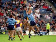 11 June 2000; Enda Sheehy and Ciaran Whelan, right, of Dublin in action against Tom Howlin of Wexford during the Bank of Ireland Leinster Senior Football Championship Quarter-Final match between Dublin and Wexford at Croke Park in Dublin. Photo by Brendan Moran/Sportsfile