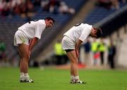 11 June 2000; Kildare's Dermot Earley, left, and Karl O'Dwyer during the Bank of Ireland Leinster Senior Football Championship Quarter-Final match between Kildare and Louth at Croke Park in Dublin. Photo by Brendan Moran/Sportsfile