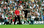 18 June 2000; Cork manager Larry Tompkins is ordered to return to the bench by referee Mick Curley during the Bank of Ireland Munster Senior Football Championship Semi-Final match between Kerry and Cork at Fitzgerald Stadium in Killarney, Kerry. Photo by Damien Eagers/Sportsfile