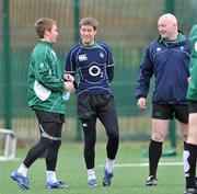 13 March 2008; Ireland's Ronan O'Gara, centre, in conversation with Eoin Reddan, left, and Bernard Jackman during squad training. Ireland rugby squad training, Belfield, UCD, Dublin. Picture credit; Brian Lawless / SPORTSFILE