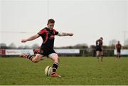 19 March 2015; Paddy Jackson, Ulster Ravens, kicks a conversion. A Interprovincial, Munster A v Ulster Ravens, Nenagh Ormonde RFC, Nenagh, Co. Tipperary. Picture credit: Ramsey Cardy / SPORTSFILE