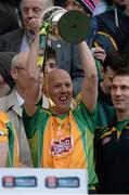 17 March 2015; Alan O'Donovan, Corofin, lifts the trophy. AIB GAA Football All-Ireland Senior Club Championship Final, Corofin v Slaughtneil, Croke Park, Dublin. Picture credit: Cody Glenn / SPORTSFILE