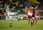 20 March 2015;, David Webster, Shamrock Rovers, in action against Garry Buckley, Cork City. SSE Airtricity League, Premier Division, Shamrock Rovers v Cork City. Tallaght Stadium, Tallaght, Co. Dublin. Picture credit: David Maher / SPORTSFILE