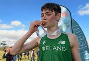 21 March 2015; Darragh McElhinney, Ireland, from Colaiste Pobail, Bantry, Cork, after winning the Junior Boys 4,000m race. SIAB Schools International Cross Country, Santry Demense, Dublin. Picture credit: Piaras O Midheach / SPORTSFILE