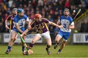 22 March 2015; David Redmond, Wexford, in action against Michael Walsh, left, and Pauric Mahony, Waterford. Allianz Hurling League Division 1B, round 5, Wexford v Waterford, Innovate Wexford Park, Wexford. Picture credit: Matt Browne / SPORTSFILE