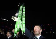 21 March 2015; Ireland's Robbie Henshaw with the RBS Six Nations Rugby Championship trophy. RBS Six Nations Rugby Championship, Scotland v Ireland. BT Murrayfield Stadium, Edinburgh, Scotland. Picture credit: Stephen McCarthy / SPORTSFILE