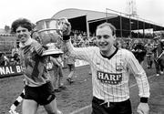 1 May 1988; Dundalk players Alan O'Neill, left, and Barry Kehoe celebrate after the game. FAI Cup Final, Dundalk v Derry City, Dalymount Park, Dublin. Picture credit; Ray McManus / SPORTSFILE