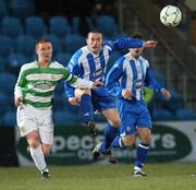 1 April 2008; Tommy McCallion, Coleraine in action against Stephen McAlorum Donegal Celtic. Coleraine v Donegal Celtic, JJB Sports Irish Cup Replay, Ballymena Showgrounds, Co. Antrim. Picture credit: Oliver McVeigh / SPORTSFILE