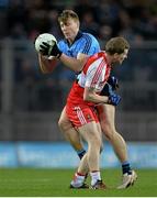 28 March 2015; John Small, Dublin, in action against Enda Lynn, Derry. Allianz Football League, Division 1, Round 6, Dublin v Derry. Croke Park, Dublin. Picture credit: Brendan Moran / SPORTSFILE