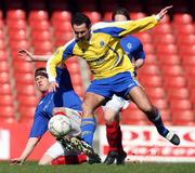 5 April 2008; Peter Thompson, Linfield, in action against Tony Anderson, Newry City. Carnegie Premier League, Linfield v Newry City, Windsor Park, Belfast, Co. Antrim. Picture credit: Peter Morrison / SPORTSFILE