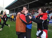 5 April 2008; St Patrick's manager Ciaran Gourley, centre, celebrates with Jodie Kelly, left, and Sean Campbell after the final whistle. All Ireland Colleges A Football Final, St Brendans, Killarney v St Patrick's Academy, Dungannon, O'Moore Park, Portlaoise, Co. Laois. Picture credit: Ray Lohan / SPORTSFILE