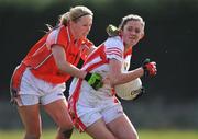 6 April 2008; Ciara O'Sullivan, Cork, in action against Sharon Duncan, Armagh. Suzuki Ladies National Football League Division 1 semi-final, Cork v Armagh, Crettyard, Co. Laois. Picture credit: Brendan Moran / SPORTSFILE