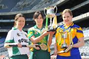 7 April 2008; Lizzie Lynch, left, Meath, Marion Crean, Offaly, and Eimear Farrell, right, Roscommon, during a Camogie National League Division 3 & 4 photocall at Croke Park, Dublin. Picture credit: David Maher / SPORTSFILE