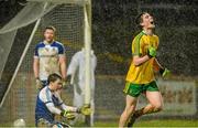 1 April 2015; Ciaran Thompson, Donegal, celebrates after scoring his side's fourth goal. EirGrid Ulster U21 Football Championship, Semi-Final, Donegal v Monaghan, Healy Park, Omagh, Co Tyrone. Picture credit: Oliver McVeigh / SPORTSFILE