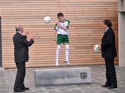 8 April 2008; Ireland's Liam Brady and Marco Tardelli, assistants to newly appointed Republic of Ireland Senior team manager, Giovanni Trapattoni, with John Cash, aged 11, from Blanchardstown, Co. Dublin. National Irish Bank FAI Summer School Programme, Football Association of Ireland Headquarters, National Sports Campus, Abbotstown, Dublin. Picture credit: David Maher / SPORTSFILE