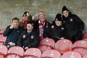 3 April 2015; Derry City supporters who travelled six hours on a bus to Turner's Cross for the game. SSE Airtricity League Premier Division, Cork City v Derry City. Turner's Cross, Cork. Picture credit: Diarmuid Greene / SPORTSFILE