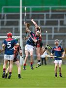 4 April 2015; Stephen Dunphy, Mountrath Community School, in action against Tiarnan Butler, Cross and Passion College Ballycastle. Masita Post Primary All-Ireland Senior Hurling 'B' Final, Mountrath Community School v Cross and Passion Ballycastle. Semple Stadium, Thurles, Co. Tipperary. Photo by Sportsfile