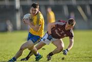 4 April 2015; Diarmuid Murtagh, Roscommon, in action against Eoghan Kerin, Galway. EirGrid Connacht U21 Football Championship Final, Galway v Roscommon. Tuam Stadium, Tuam, Co. Galway. Picture credit: Ray Ryan / SPORTSFILE