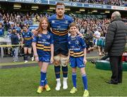 4 April 2015; Match day mascots Jill O'Brien, from Donnybrook, Dublin and Nathan Levy-Valensi, from Virginia, Co. Cavan, with Leinster captain Jamie Heaslip before the game. European Rugby Champions Cup Quarter-Final, Leinster v Bath. Aviva Stadium, Lansdowne Road, Dublin. Picture credit: Brendan Moran / SPORTSFILE