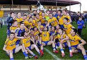 4 April 2015; Roscommon players celebrate with the J.J .Fahy cup after beating Galway in the Final. EirGrid Connacht U21 Football Championship Final, Galway v Roscommon. Tuam Stadium, Tuam, Co. Galway. Picture credit: Ray Ryan / SPORTSFILE