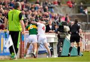 5 April 2015; Anthony Maher, Kerry, and Cathal McCarron, Tyrone, tussle off the ball. Allianz Football League, Division 1, Round 7, Tyrone v Kerry. Healy Park, Omagh, Co. Tyrone. Picture credit: Stephen McCarthy / SPORTSFILE