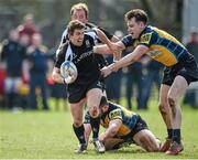 5 April 2015; Rory McInerney, Kilkenny, is tackled by Brian Doyle and Marcus Doyle, Clondalkin. Bank of Ireland Provincial Towns Cup Semi-Final, Clondalkin v Kilkenny. Carlow RFC, Oakpark, Carlow. Picture credit: Matt Browne / SPORTSFILE