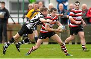 5 April 2015; Ivan Jacob, Enniscorthy, is tackled by Stephen McGee, Dundalk. Bank of Ireland Provincial Towns Cup Semi-Final, Dundalk v Enniscorthy. Naas RFC, Naas, Co. Kildare. Picture credit: Piaras Ó Mídheach / SPORTSFILE