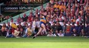 14 September 1997; James O'Connor of Clare watches his shot sail over the crossbar to score his side's winning point during the Guinness All Ireland Hurling Final match between Clare and Tipperary at Croke Park in Dublin. Photo by Ray McManus/Sportsfile