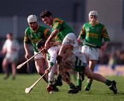 1 March 1998; Joe Cooney of Sarsfields in action against Frankie McMullan of Dunloy Cuchullains during the AIB GAA Hurling All-Ireland Club Semi-Final Replay match between Sarsfields and Dunloy Cuchullains at Cusack Park in Mullingar, Westmeath. Photo by Ray McManus/Sportsfile
