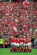 2 July 2000; The Cork team gather in a huddle prior to the Guinness Munster Senior Hurling Championship Final between Cork and Tipperary at Semple Stadium in Thurles, Tipperary. Photo by Ray McManus/Sportsfile
