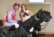 24 April 2008; Pictured announcing details of the Diageo Punchestown Kidney Research Fund Charity Sweepstakes are amateur jockey Seamus Dowling and model Roberta Rowat. The race, which takes place this Saturday, will feature 25 licensed amateur riders and aims to raise awareness of organ donation in Ireland, whilst raising funds for kidney related projects. Participating amateur jockeys undergo a rigorous fitness programme in order to qualify for the race. The programme includes riding out five mornings each week at a racing yard, intense training sessions on a simulated racehorse, close monitoring of participants weight and hours in the gym maximising fitness levels. Racing Academy & Centre of Education, Curragh House, Kildare Town, Co. Kildare. Picture credit: Brendan Moran / SPORTSFILE