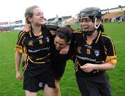 26 April 2008; Kilkenny's Marie Daragn, 16, Lucinda Gahan and Katie Power, 15, celebrate victory. Camogie National League Divison 1 Final, Galway v Kilkenny, Nowlan Park, Co. Kilkenny. Picture credit: Stephen McCarthy / SPORTSFILE  *** Local Caption ***