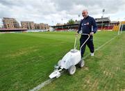 2 May 2008; St. Patrick’s Athletic manager Johnny McDonnell marking the pitch at Richmond Park before Sunday' eircom League game against Cork city, after a media Briefing, The Media Centre, Richmond Park, Dublin. Picture credit: David Maher / SPORTSFILE *** Local Caption ***