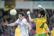 8 April 2015; Daniel McNulty, Tyrone, in action against Jack O'Brien, Donegal. EirGrid Ulster U21 Football Championship Final, Donegal v Tyrone, Celtic Park, Derry. Picture credit: Oliver McVeigh / SPORTSFILE