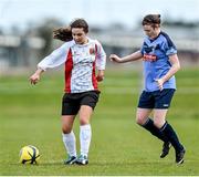 11 April 2015; Naomi Douglas, UCC, in action against Jetta Berrill, UCD. WSCAI Intervarsities Cup Final, UCD v UCC, Waterford IT, Waterford. Picture credit: Matt Browne / SPORTSFILE