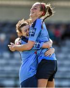 11 April 2015; UCD players Jetta Berrill, left, and Emily Cahill celebrate after the final whistle. WSCAI Intervarsities Cup Final, UCD v UCC, Waterford IT, Waterford. Picture credit: Matt Browne / SPORTSFILE