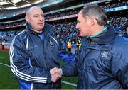 12 April 2015; Malachy O'Rourke, Monaghan manager shakes hands with Dublin manager Jim Gavin at the end of the game. Allianz Football League Division 1, Semi-Final, Dublin v Monaghan, Croke Park, Dublin. Picture credit: David Maher / SPORTSFILE