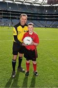 12 April 2015; Referee Rory Hickey with 'Allianz Young Referee' Patrick Bridgeman, Trinity Gaels, before the game. Allianz Football League Division 1, Semi-Final, Dublin v Monaghan, Croke Park, Dublin. Picture credit: Ray McManus / SPORTSFILE
