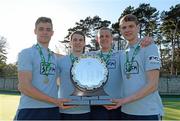 12 April 2015; Monkstown players and brothers, from left to right, Lee, Stephen, David and Geoff Cole with the League trophy after the game. Irish Hockey League 2015, Men's Final, Monkstown v Banbridge, Grange Road, Rathfarnham, Dublin. Picture credit: Matt Browne / SPORTSFILE